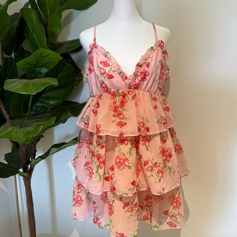 NBD Ruffled Floral Bling Dress